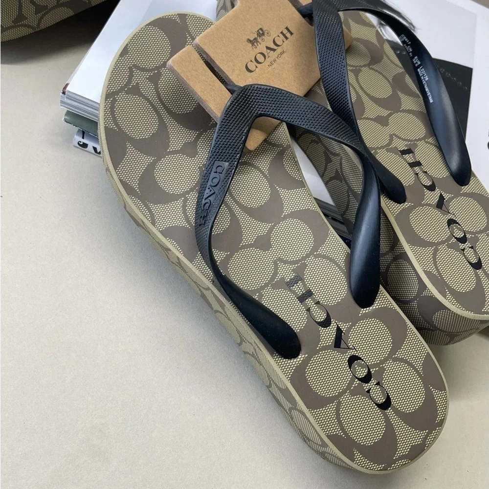 (new+tag) Coach signature monogram sandals wedges brown size 9 - Picture 11 of 13